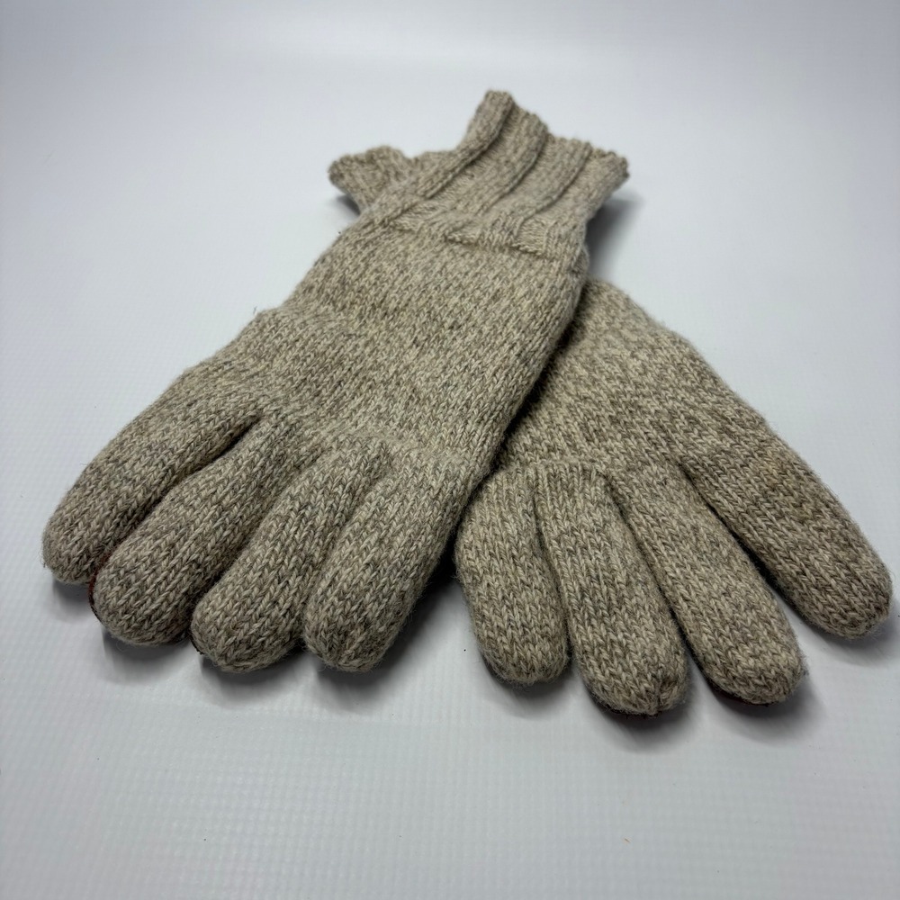 Fownes Mens Thinsulate Wool Knit Gloves Genuine Leather Palm Brown Oatmeal OS